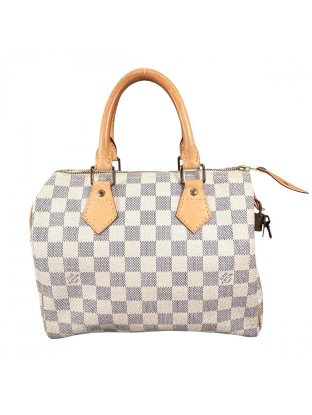 Louis Vuitton Handbag Damier Azur Speedy 25 Vachetta Leather White Gray Gold